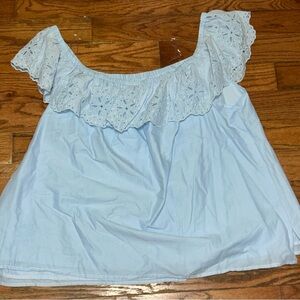 NWT Lane Bryant Light Blue Off-Shoulder Eyelet Top